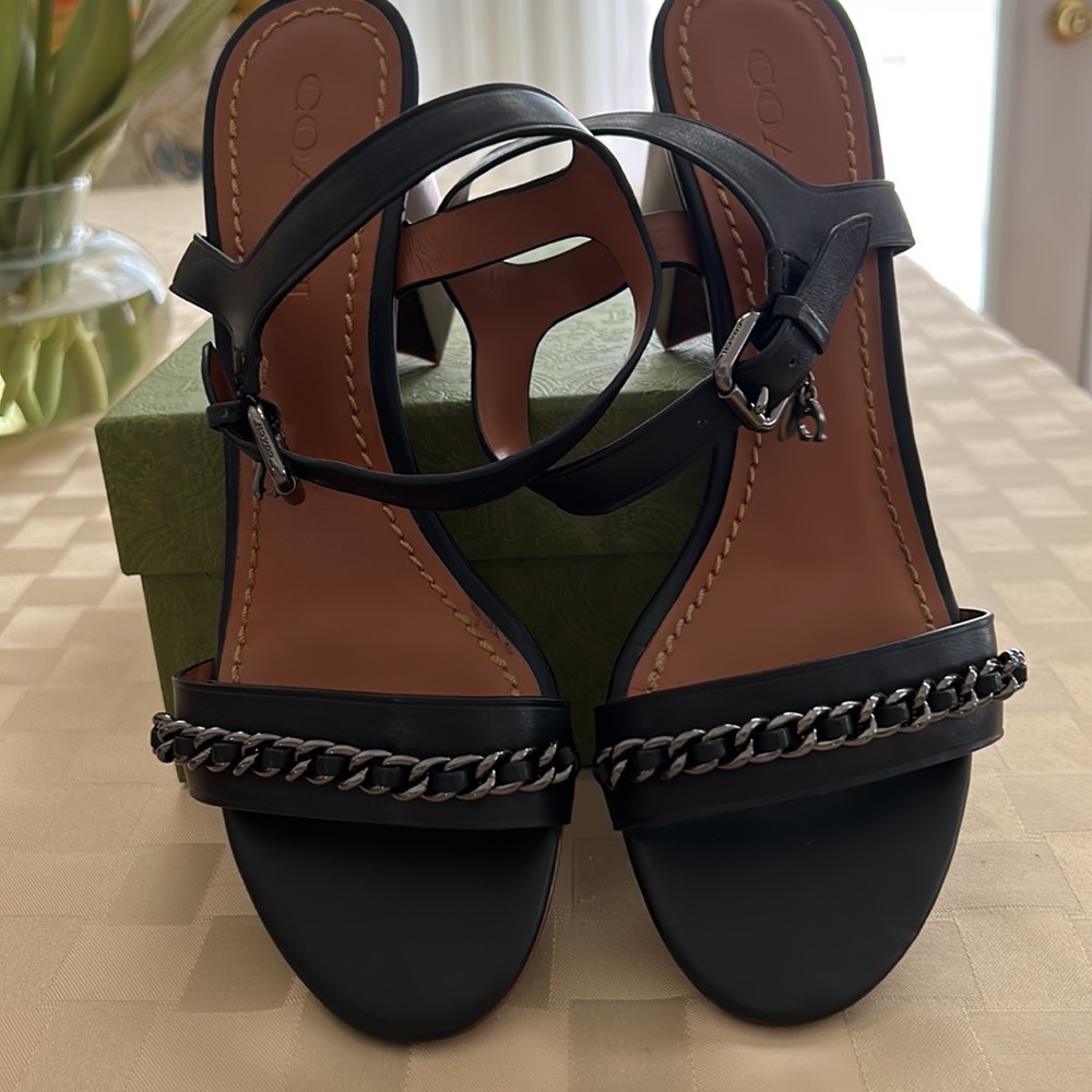 Coach sandal w charm and wooden block style heel.  In good condition!  WOB